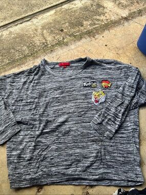 Hot Kiss Grey Space-Dyed Long-Sleeve Tee with Tiger & Heart Patches